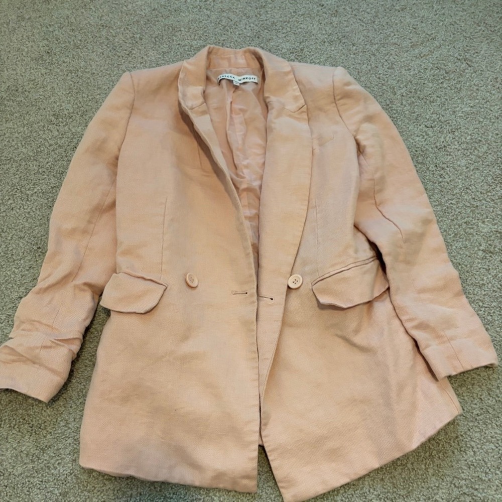 Rebecca Minkoff Linen Blend Blazer Womens 2 Pink Relaxed Elle Woods Coquette